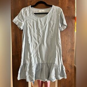 Mango Women’s Light Blue Denim Tiered Short Sleeve Dress